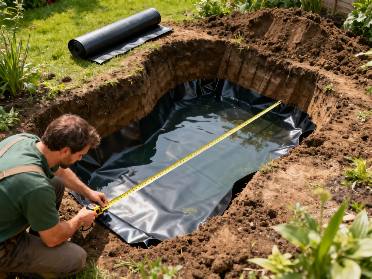 Pomiar wykopu pod folię do oczka wodnego